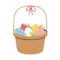 Pasqua cestino pieno con colorato uova. vettore piatto illustrazione isolato su bianca sfondo.