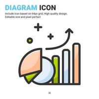 diagramma icona vettoriale con stile colore contorno isolato su priorità bassa bianca. grafico di illustrazione vettoriale, concetto di icona simbolo segno grafico per affari, finanza, industria, azienda, app, web e tutti i progetti