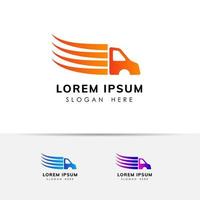 progettazione del logo dei servizi di consegna merci. elemento di design dell'icona di vettore del camion veloce