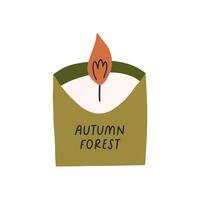 carino candela con autunno foresta profumo, cartone animato piatto vettore illustrazione isolato su bianca sfondo. mano disegnato profumato candela. casa arredamento elemento.