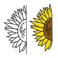 metà girasole schema e colore nel scarabocchio stile, soleggiato fiore per design vettore