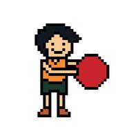 carino pixel cartone animato 8 bit personaggio uomo esercizi con palla Palestra formazione solo stile di vita vettore per decorazione vita stile 8 po maschio ragazzo esercizio hold palla Palestra fitness caldo su gioco vettore.