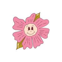 psichedelico Groovy fiore con viso isolato. carino cartone animato margherita fiore con occhio Groovy retrò stile. vettore illustrazione