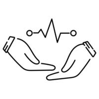 vettore isolato linea medico icona. umano mani Tenere un' cardiogramma simbolo.