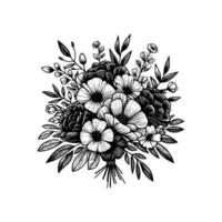nero e bianca fiori mano disegnato vettore illustrazione isolato bianca sfondo
