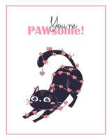 stampabile carino San Valentino giorno carta modello con nero gatto. iscrizione gioco di parole voi siamo pazzesco vettore
