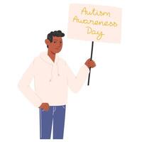 un' uomo Tenere un' manifesto per autismo consapevolezza giorno vettore
