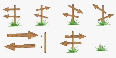 di legno segni con verde erba. scenografo di frecce per qualunque scopo. astratto modello con di legno segni. vettore