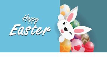 contento Pasqua saluti con Pasqua uovo e coniglio illustrazione dietro a il parete vettore