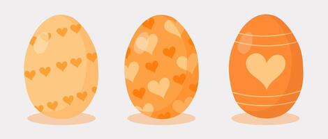 Pasqua uova impostare. contento Pasqua. mano disegnato. giallo uova con cuori. vettore illustrazione.