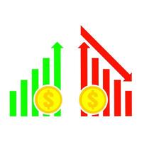 vettore icona di dollaro prezzo aumentare e diminuire segnato con su e giù frecce. dollaro simbolo e grafico isolato su bianca sfondo. il concetto di profitto e perdita nel attività commerciale.