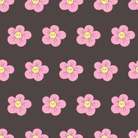 carino senza soluzione di continuità modello con rosa kawaii fiori su nero sfondo. vettore illustrazione nel coreano, giapponese stile per stampe e stampa