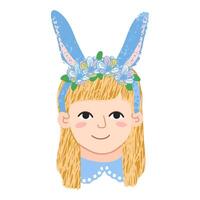 vettore colorato illustrazione di ritratto carino poco ragazza con coniglietto orecchie isolato su bianca sfondo
