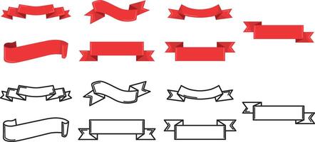 rosso nastri impostare. nastri decorazione. schema nastri collezione. vettore rosso nastri. colorato riempire e schema nastri impostare.