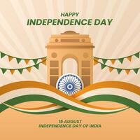 India indipendenza giorno sfondo con tricolore ondulato bandiera vettore