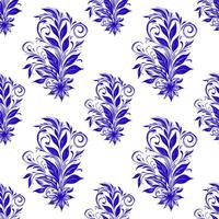 mano disegnare di bellissimo blu fiore floreale senza soluzione di continuità modello ornamento le foglie. astratto su bianca sfondo. fiore tessuto design vettore