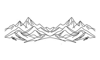 disegno montagna con foresta pino alberi paesaggio nero linea schizzo arte mano disegnato lineare stile vettore illustrazione