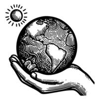 eco terra pianeta icona scarabocchio nero cerchio di globo mondo ambiente giorno mano disegnare schema logo concetto vettore illustrazione