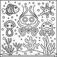 mare creature colorazione pagine. mare creature schema per colorazione libro vettore