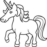 unicorno colorazione pagine. unicorno schema vettore immagini. carino design unicorno schema vettore