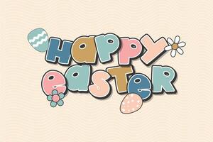 contento Pasqua lettering con uova e fiori ornamento. carino Pasqua bandiera sfondo vettore. vettore