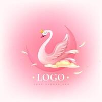 elegante rosa cigno logo vettore illustrazione. stelle e mezzaluna . eps 10