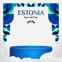 contento Estonia indipendenza giorno bandiera nel moderno geometrico stile. piazza bandiera per sociale media e Di Più con tipografia. vettore illustrazione per nazionale vacanza celebrazione festa.