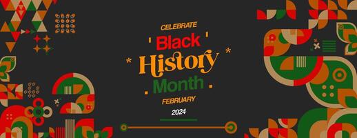 festeggiare nero storia mese nel moderno geometrico stile. saluto bandiera con tipografia. illustrazione per nero storia mese e juneteenth la libertà giorno vettore