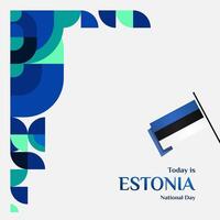 contento Estonia indipendenza giorno bandiera nel moderno geometrico stile. piazza bandiera per sociale media e Di Più con tipografia. vettore illustrazione per nazionale vacanza celebrazione festa.