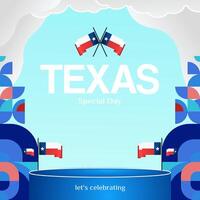 Texas indipendenza giorno bandiera nel colorato moderno geometrico stile. piazza saluto carta copertina contento nazionale indipendenza giorno con tipografia. vettore illustrazione per nazionale vacanza celebrazione festa