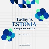 contento Estonia indipendenza giorno bandiera nel moderno geometrico stile. piazza bandiera per sociale media e Di Più con tipografia. vettore illustrazione per nazionale vacanza celebrazione festa.