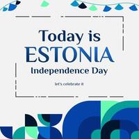 contento Estonia indipendenza giorno bandiera nel moderno geometrico stile. piazza bandiera per sociale media e Di Più con tipografia. vettore illustrazione per nazionale vacanza celebrazione festa.