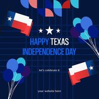 Texas indipendenza giorno bandiera nel colorato moderno geometrico stile. piazza saluto carta copertina contento nazionale indipendenza giorno con tipografia. vettore illustrazione per nazionale vacanza celebrazione festa