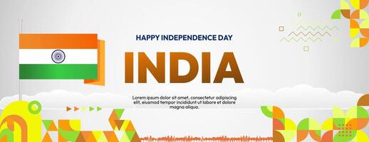 indiano indipendenza giorno bandiera nel colorato moderno geometrico stile. contento nazionale indipendenza giorno saluto carta copertina con tipografia. vettore illustrazione per nazionale vacanza celebrazione festa