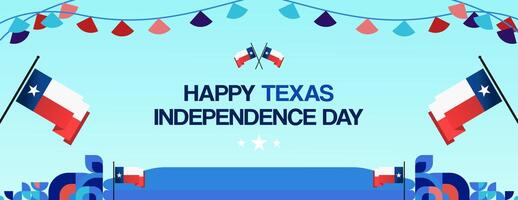 Texas indipendenza giorno bandiera nel colorato moderno geometrico stile. contento nazionale indipendenza giorno saluto carta copertina con tipografia. vettore illustrazione per nazionale vacanza celebrazione festa