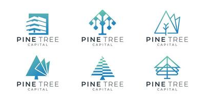impostato collezione di pino albero logo design modello ispirazione. moderno minimalista albero, pino lineare stile concetto. vettore