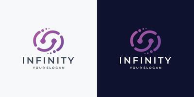 infinito punto Tech logo design ispirazione. linea arte stile moderno infinito, ciclo continuo simbolo marchio. vettore