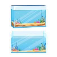 Due grande rettangolare acquario vuoto acquario con alghe vettore illustrazione nel cartone animato stile