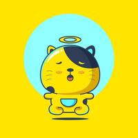 carino giallo gatto personaggio cartone animato nel yoga posa illustrazione vettore