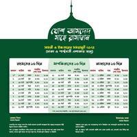 Ramadan 2024 iftar tempo calendario design modello. islamico calendario e Sehri ifter tempo orario. Ramadan bangla calendario 2024. Ramadan iftar calendario, Ramadan programma volte nel bangla gratuito Scarica vettore