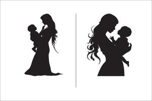 silhouette madre con un' figlia, madre con un' figlio vettore illustrazione per La madre di giorno.