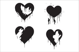rotto cuore Gotico vettore silhouette impostare, amore cartello Gotico silhouette e Cracked grunge silhouette forme.