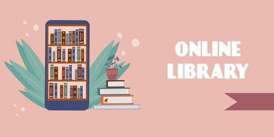 mobile biblioteca, lettura libri in linea, distanza formazione scolastica. vettore