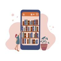 il concetto di un in linea biblioteca, librerie. applicazioni per lettura e scaricamento libri, audiolibri. vettore