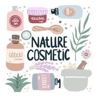 impostato di bottiglie di naturale cosmetici. biologico cosmetici. vettore