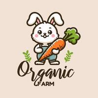 logo un' allegro cartone animato coniglio Tenere un' carota con il testo biologico azienda agricola utilizzando un' manoscritto font vettore