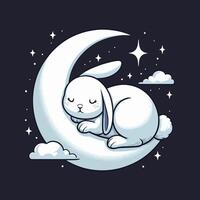 piatto logo di carino coniglio con il Luna cartone animato vettore icona illustrazione. animale natura icona concetto isolato premio vettore