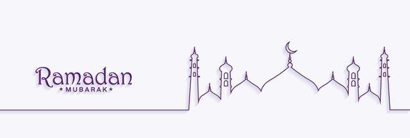 Ramadan mubarak testo con schema moschea linea arte illustrazione. Ramdan kareem saluto carta bandiera modello vettore