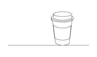 tazza continuo linea arte. caffè o tè tazza uno linea disegno. caldo bevanda con vapore vettore