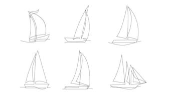 singolo continuo linea arte mare barca icona. yacht viaggio turismo concetto silhouette simbolo design. uno schizzo schema disegno vettore illustrazione